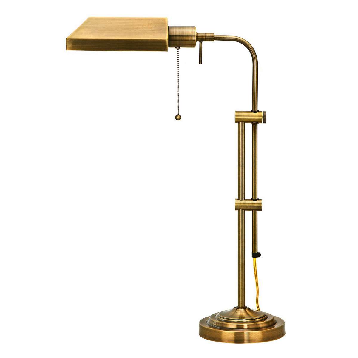 Metal Rectangular Desk Lamp With Adjustable Pole, Gold By Benzara