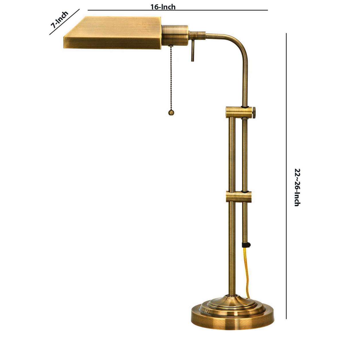Metal Rectangular Desk Lamp With Adjustable Pole, Gold By Benzara