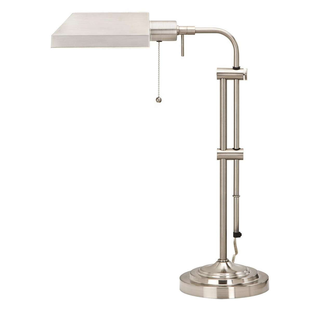 Metal Rectangular Desk Lamp With Adjustable Pole, Silver By Benzara