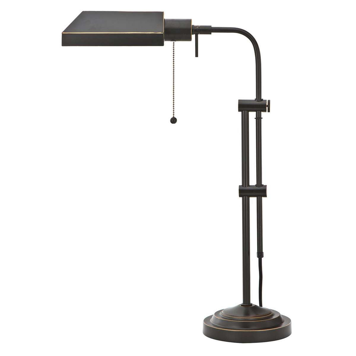 Metal Rectangular Desk Lamp With Adjustable Pole, Black By Benzara