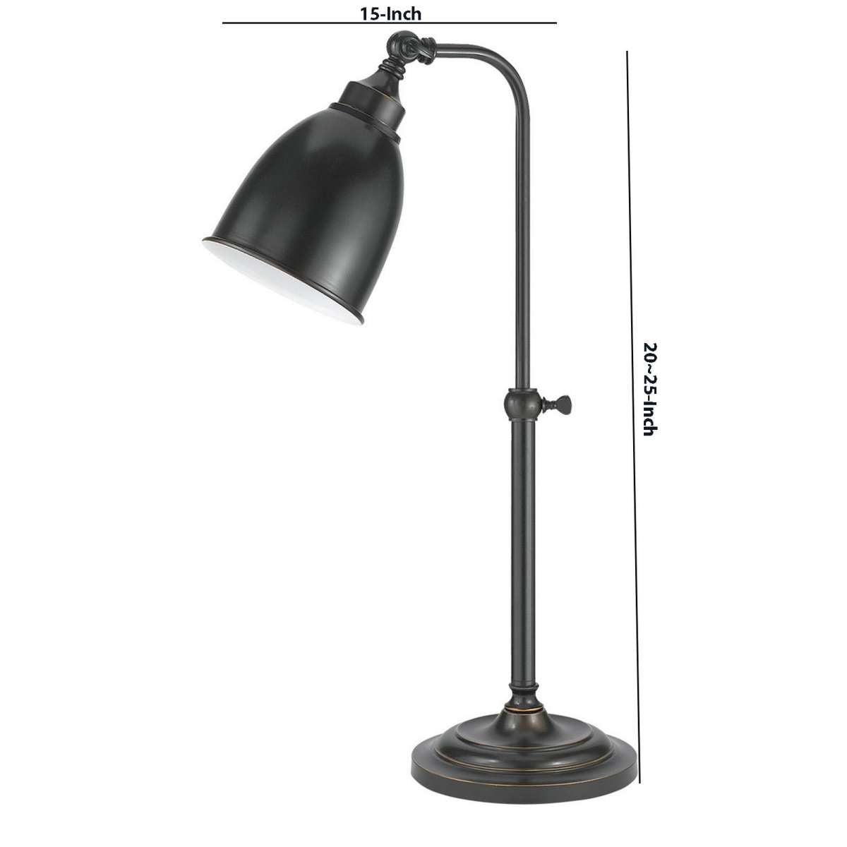 Metal Round 25" Table Lamp With Adjustable Pole, Dark Bronze By Benzara
