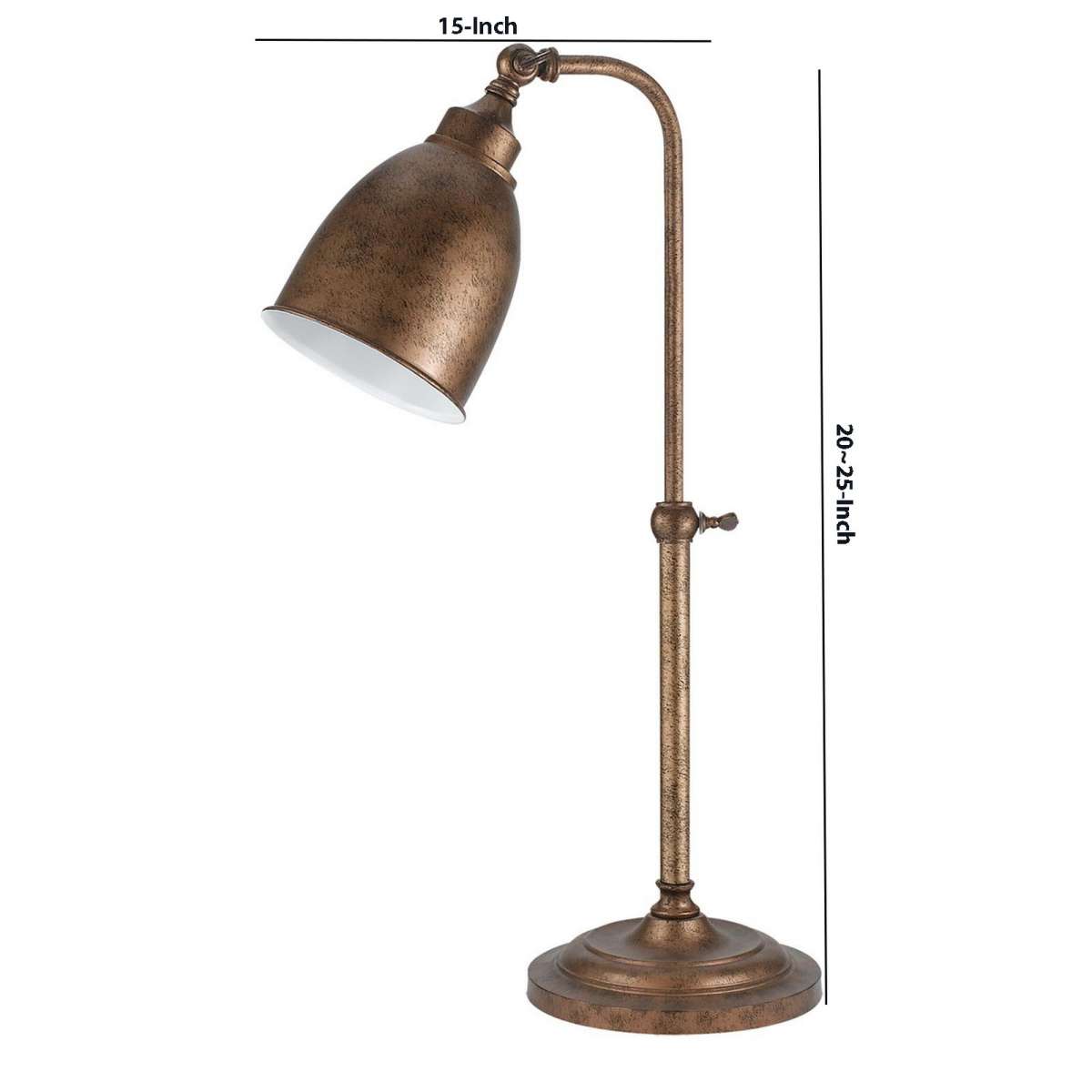 Metal Round 25" Table Lamp With Adjustable Pole, Bronze By Benzara