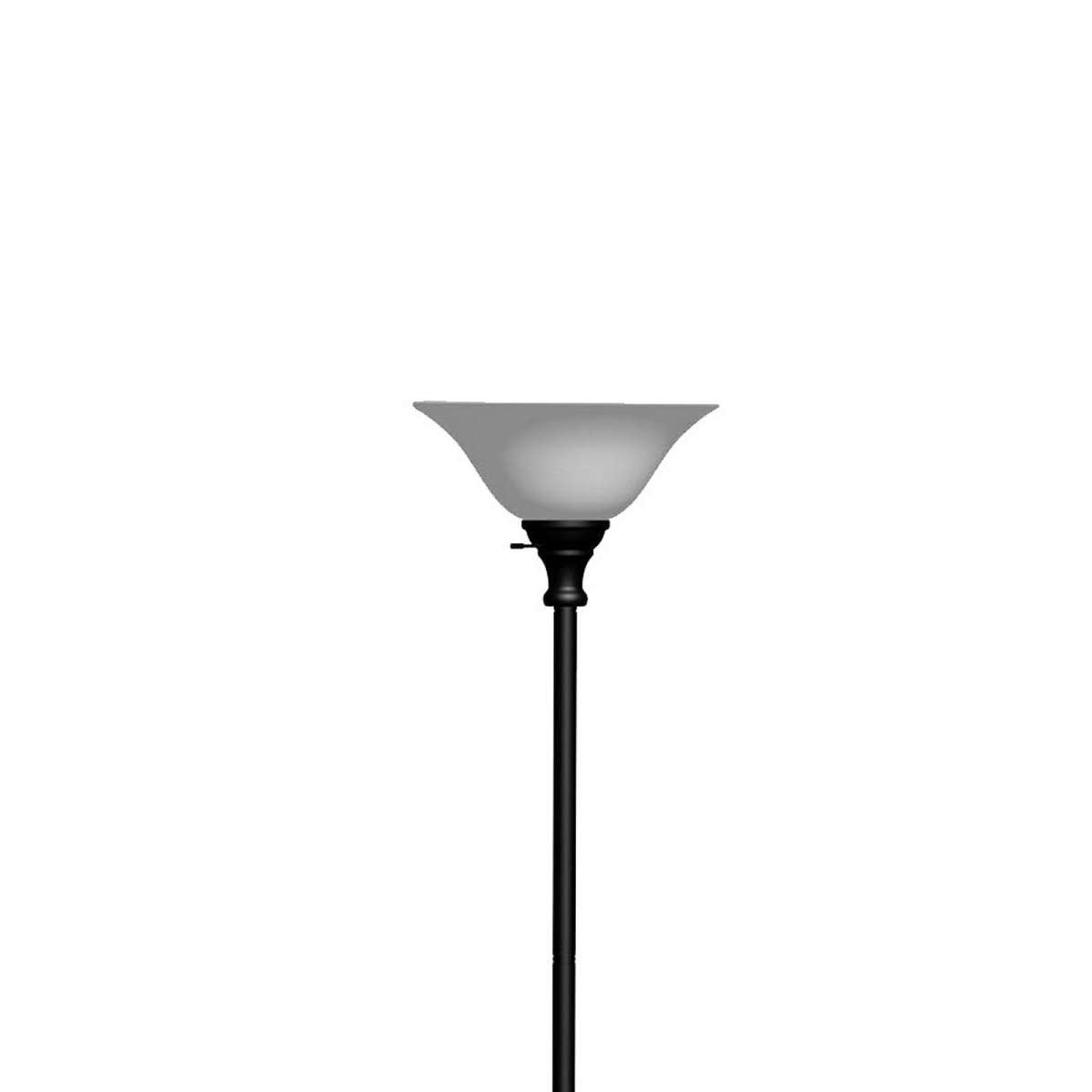 Metal Round 3 Way Torchiere Lamp With Frosted Glass Shade, Black And White By Benzara