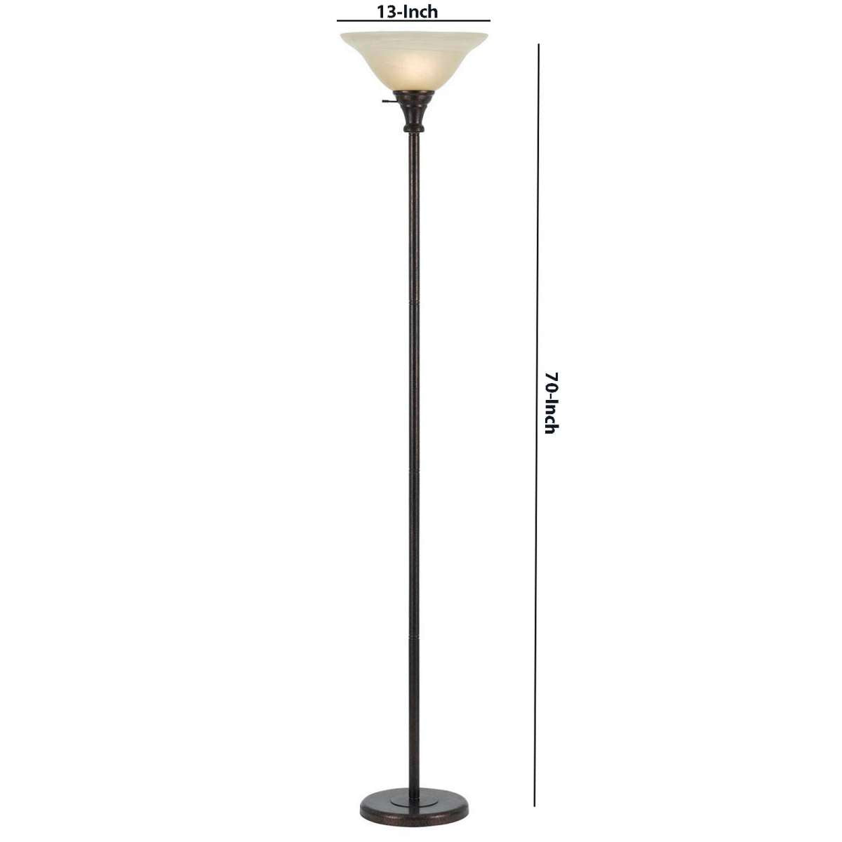 Metal Round 3 Way Torchiere Lamp With Frosted Glass Shade, Bronze And Gold By Benzara