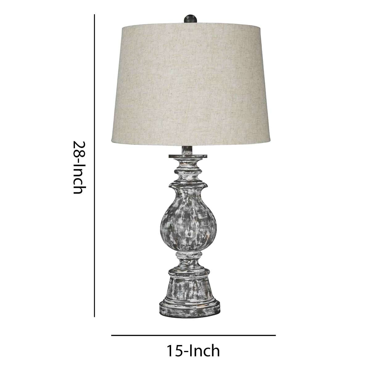 Pedestal Body Faux Wood Table Lamp With Tapered Fabric Shade,Set Of 2,Gray By Benzara