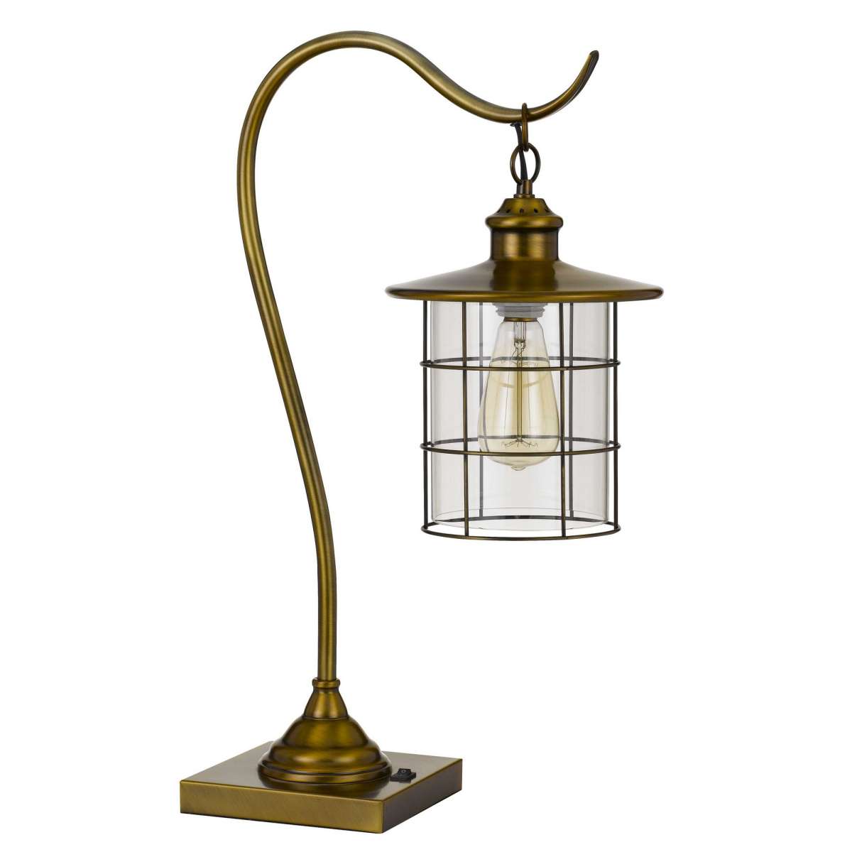 25 Inch Metal Downbridge Design Desk Lamp With Caged Shade, Antique Brass By Benzara