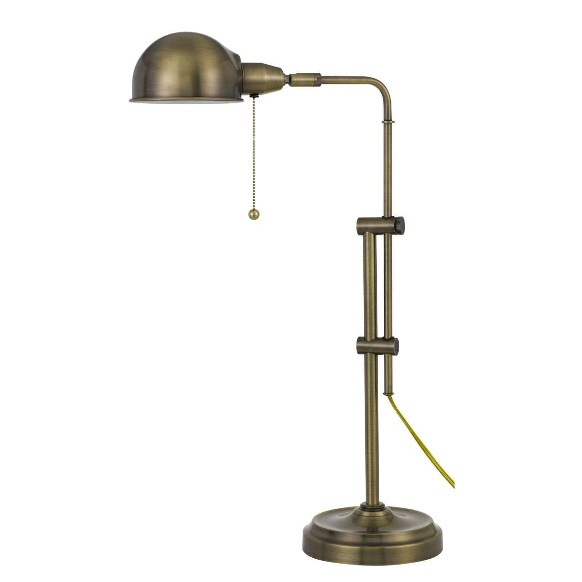 Adjustable Height Metal Desk Lamp With Dome Shade, Brass By Benzara