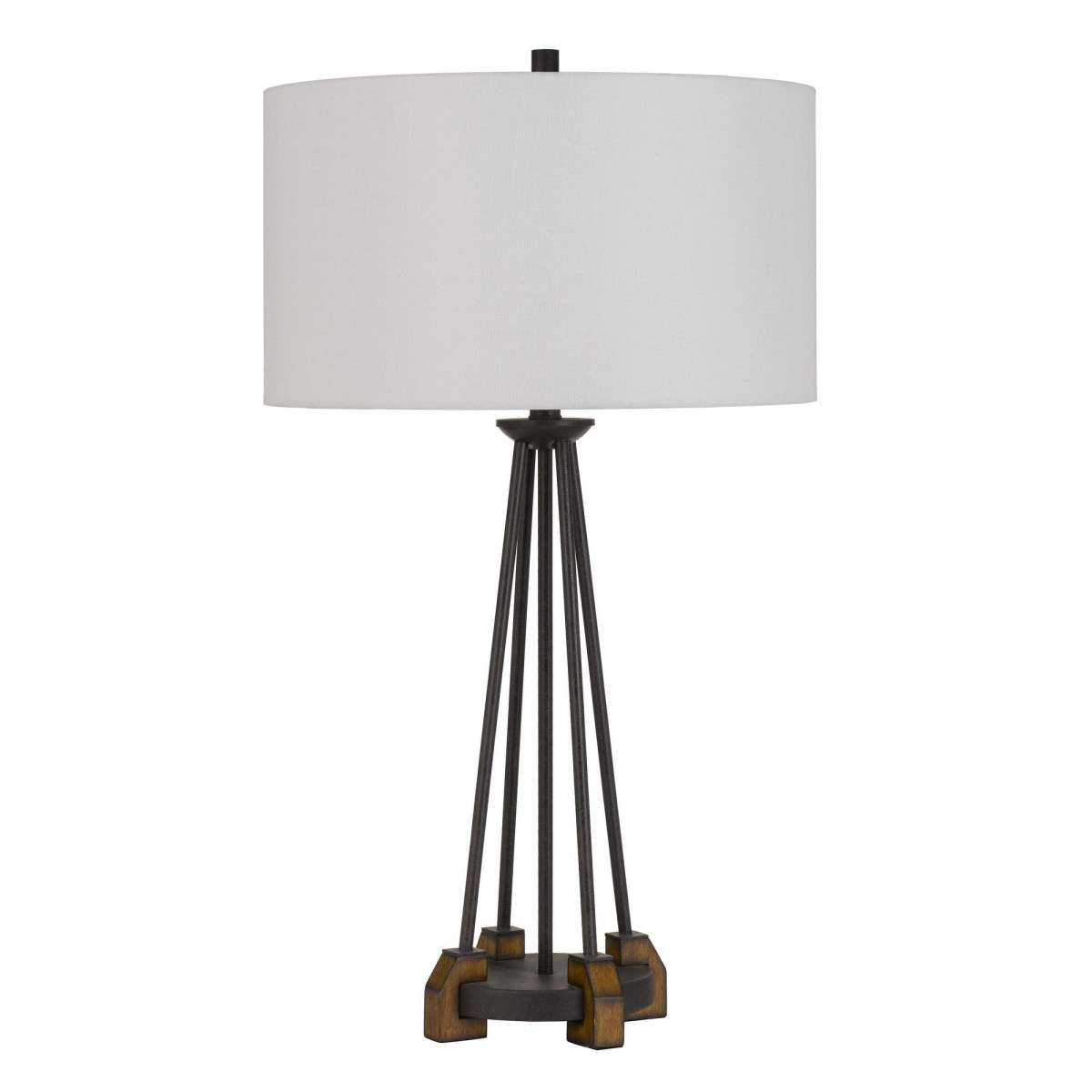 31.25" Metal Table Lamp With Drum Style Shade, Black And Brown By Benzara