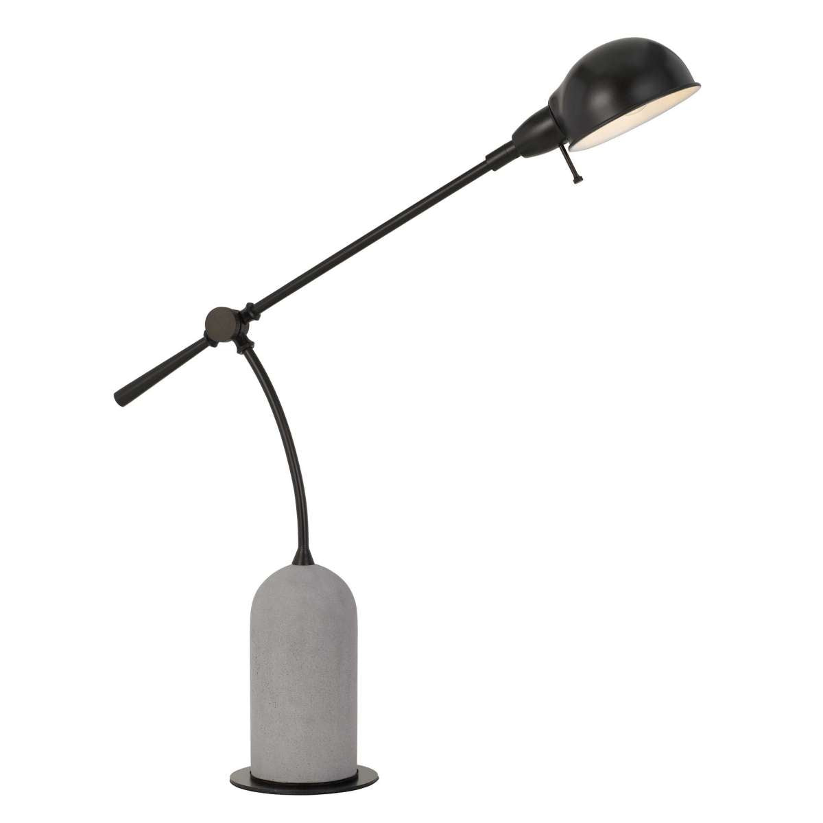 38" Metal Arm Desk Lamp With Cement Base, Black And White By Benzara