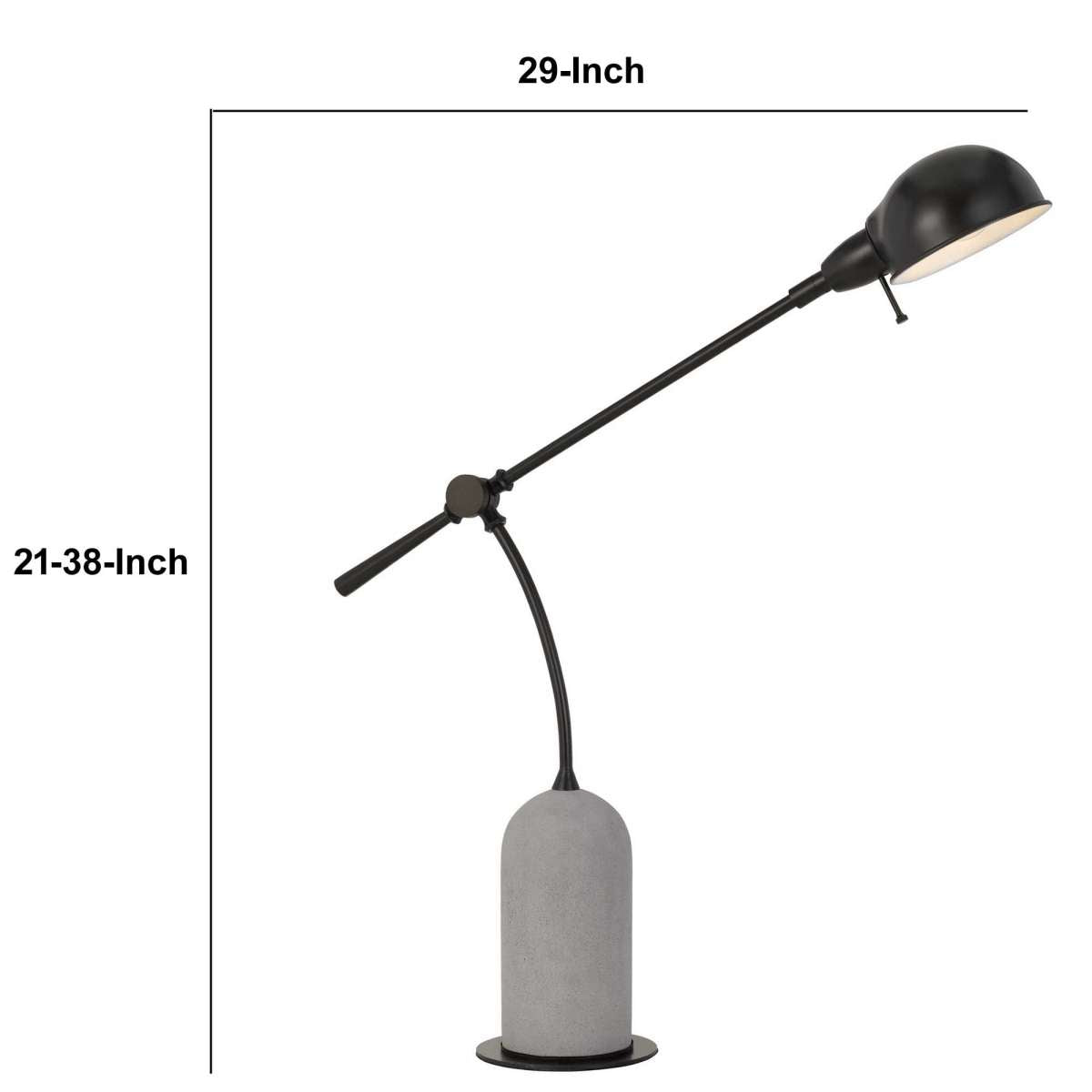 38" Metal Arm Desk Lamp With Cement Base, Black And White By Benzara