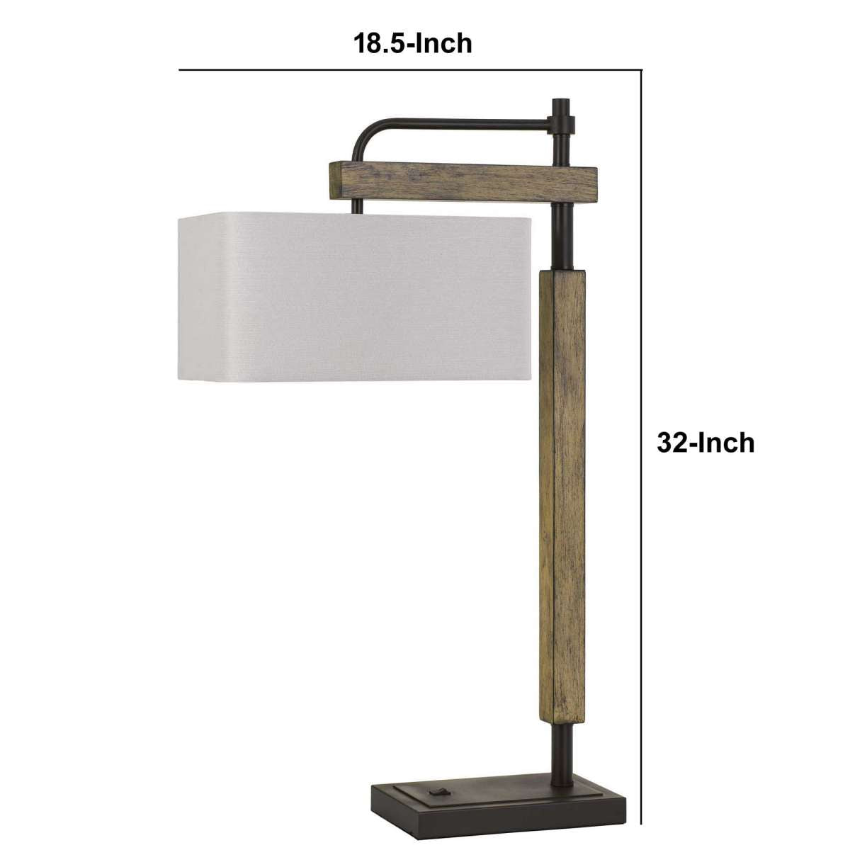 32" Metal Desk Lamp With Downbridge Style Shade, Black And Brown By Benzara