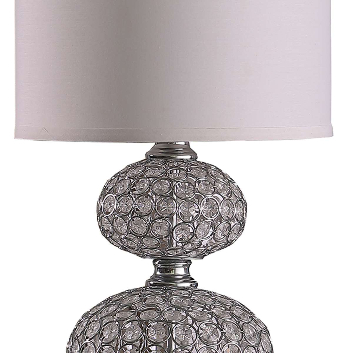 Stacked Ball Design Metal Table Lamp With Crystal Accents, Silver By Benzara