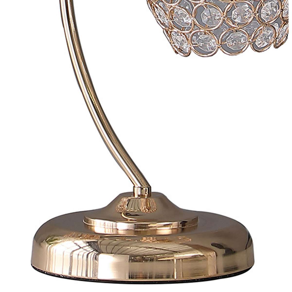 Floral Tree Design Metal Table Lamp With Dome Shade And Crystals, Gold By Benzara