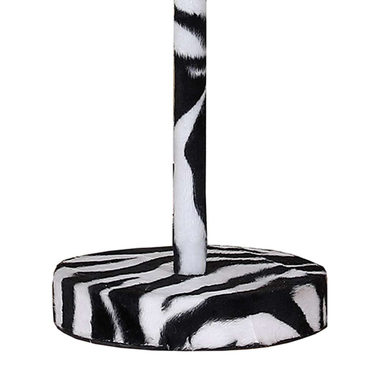 Fabric Wrapped Table Lamp With Animal Print, White And Black By Benzara