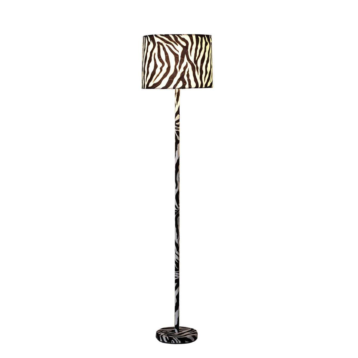 Fabric Wrapped Floor Lamp With Animal Print, White And Black By Benzara