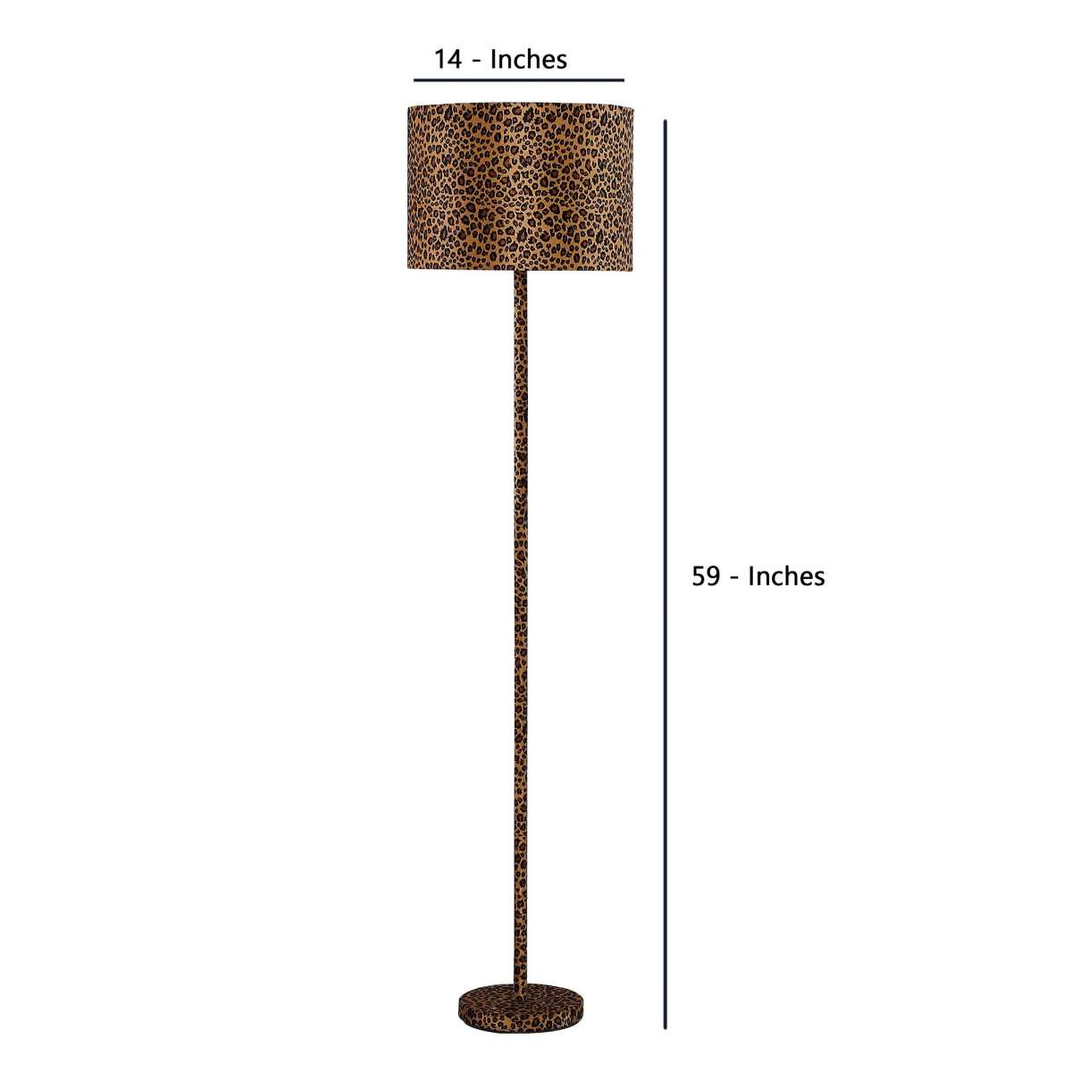 Fabric Wrapped Floor Lamp With Dotted Animal Print, Brown And Black By Benzara