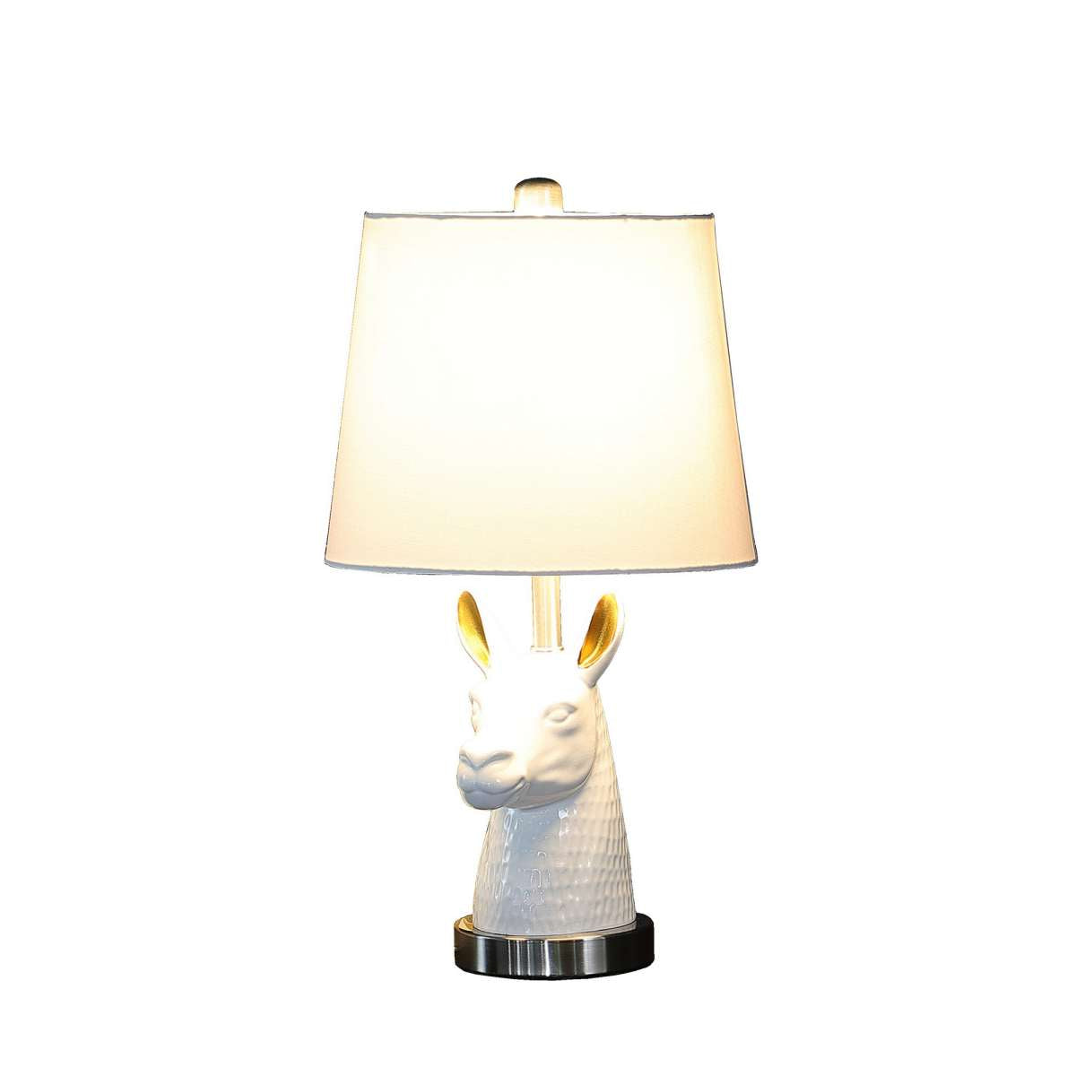 Metal Table Lamp With Llama Animal Head, White By Benzara