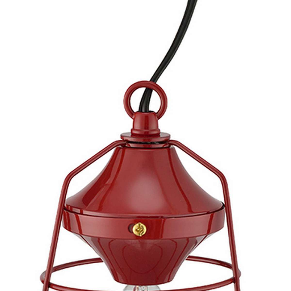 Lantern Table Lamp With Open Metal Frame, Red By Benzara