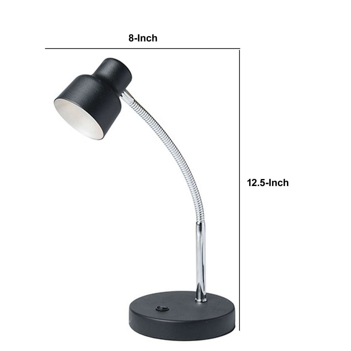 Table Lamp With Adjustable Goose Neck And Shade, Black By Benzara