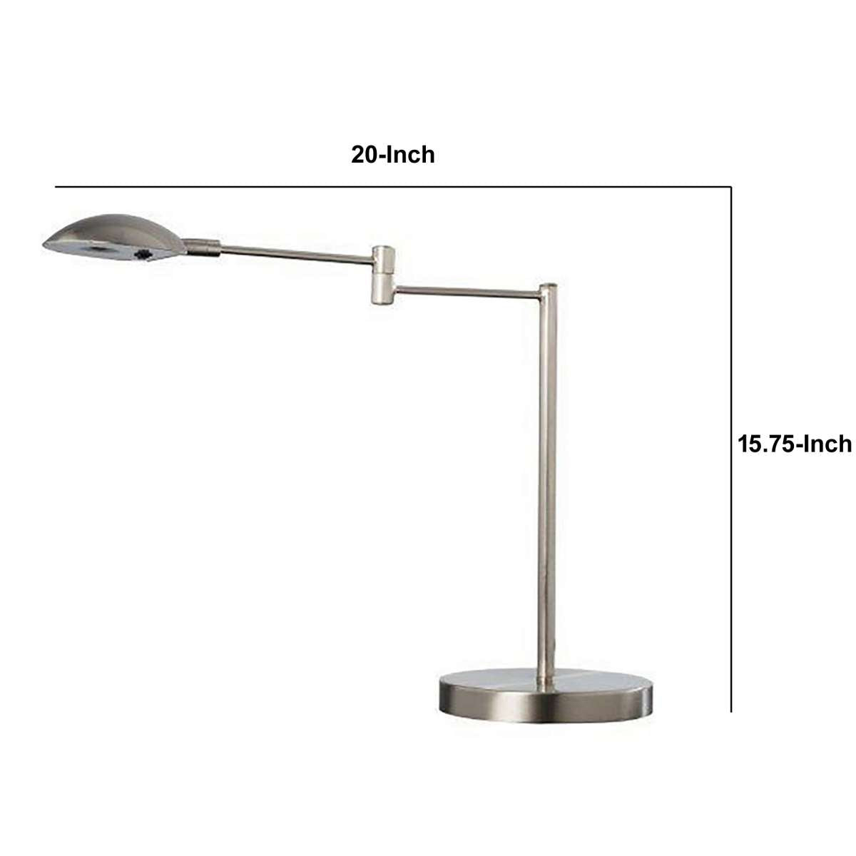 Desk Lamp With Adjustable Swing Metal Arm, Silver By Benzara