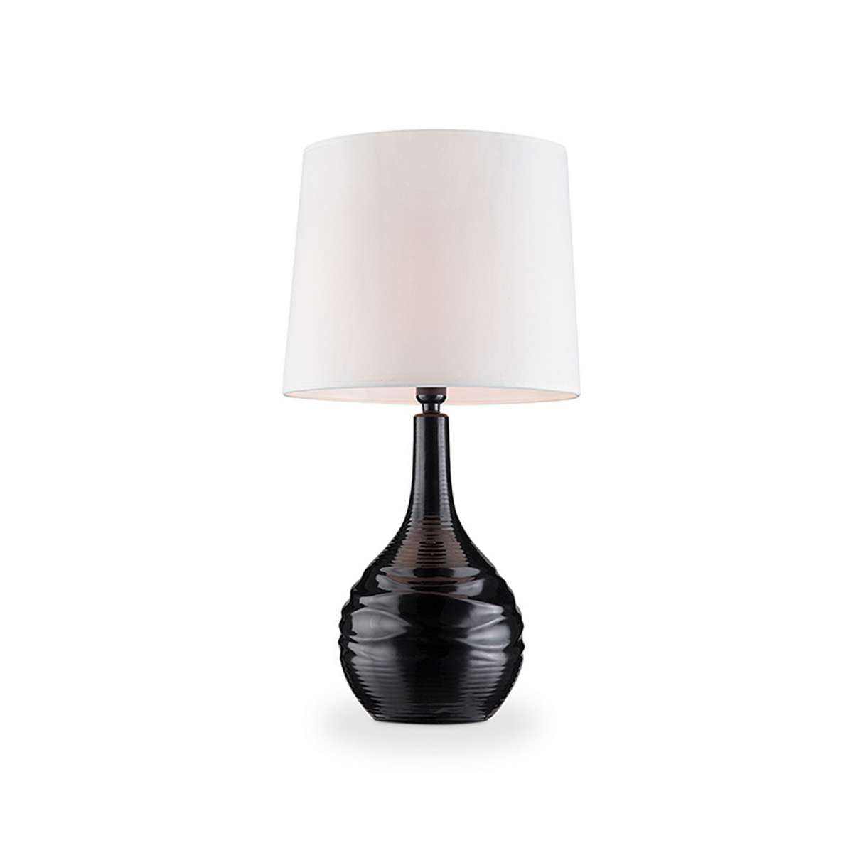 Table Lamp With Ribbed Ceramic Body, Black And White By Benzara