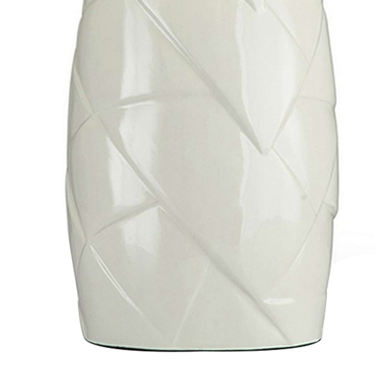 Table Lamp With Ceramic Body And 3D Geometric Design, White By Benzara