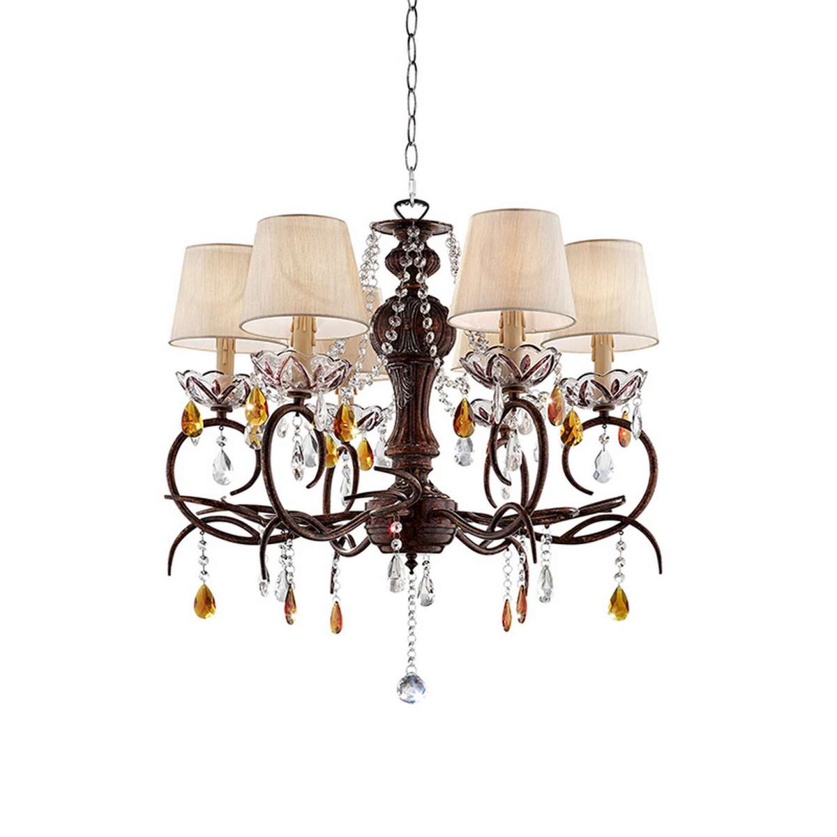 Ceiling Lamp With Scrolled Frame And 6 Bell Shade, Bronze By Benzara