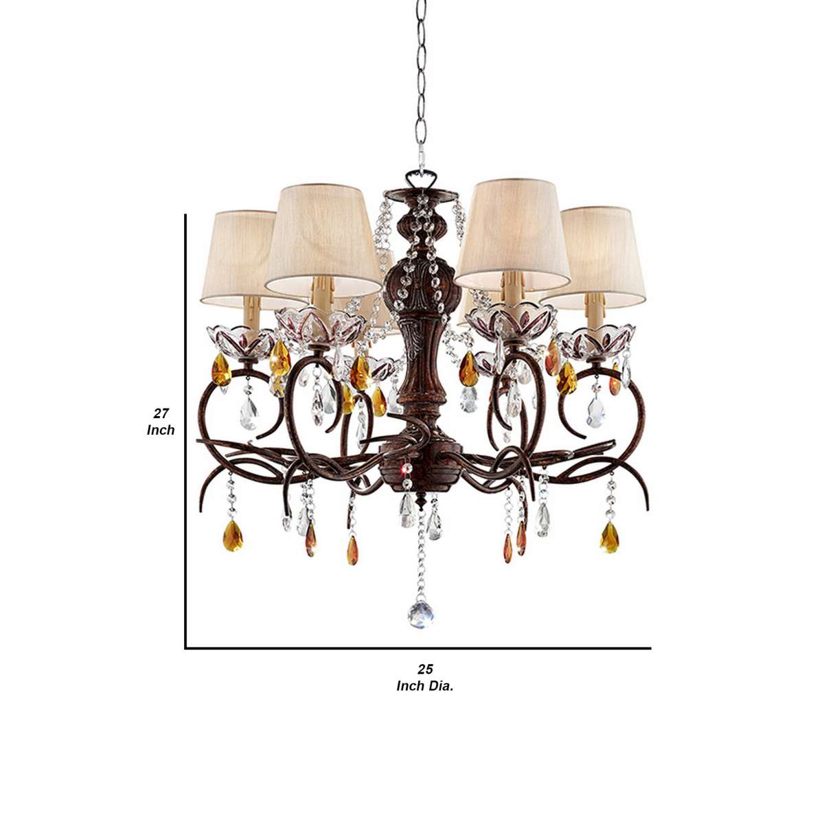 Ceiling Lamp With Scrolled Frame And 6 Bell Shade, Bronze By Benzara