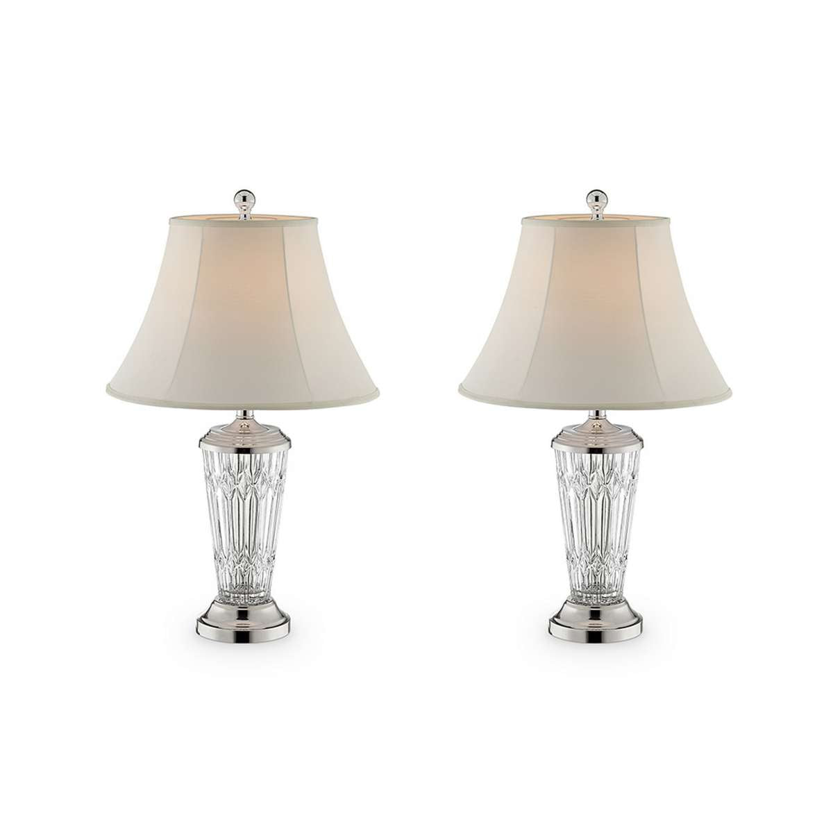 Table Lamp With Semi Fluted Glass Base, Set Of 2, Off White By Benzara