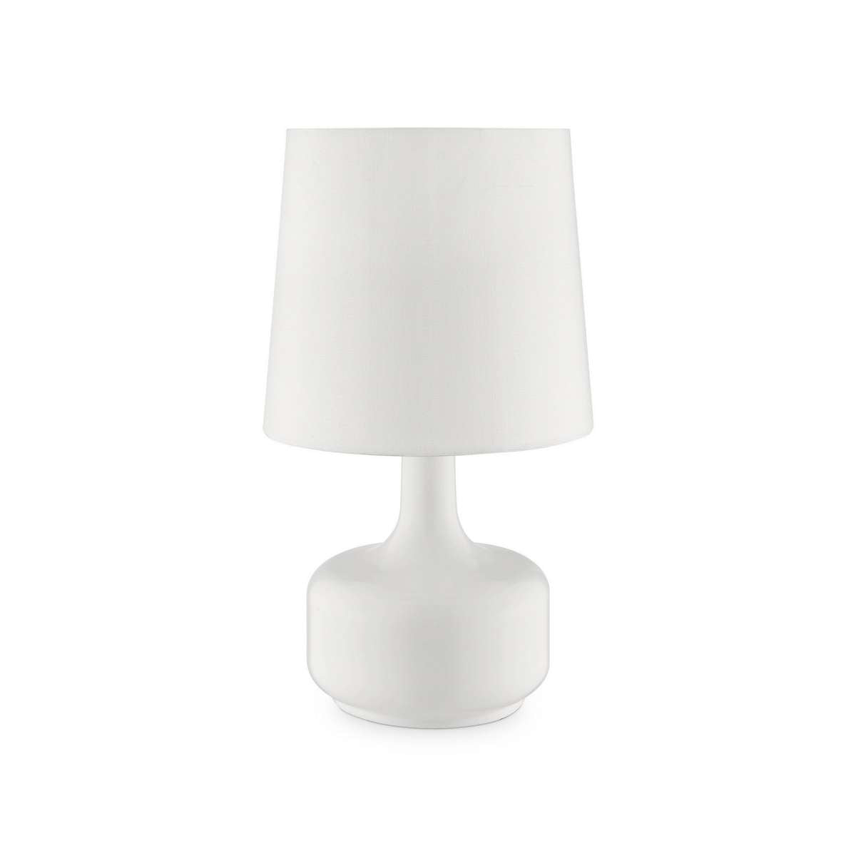 Table Lamp With Teardrop Metal Base And Fabric Shade, White By Benzara