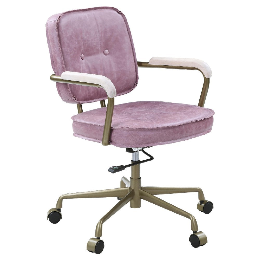Benzara BM268974 Office Chair with Leather Seat and Button Tufted Back