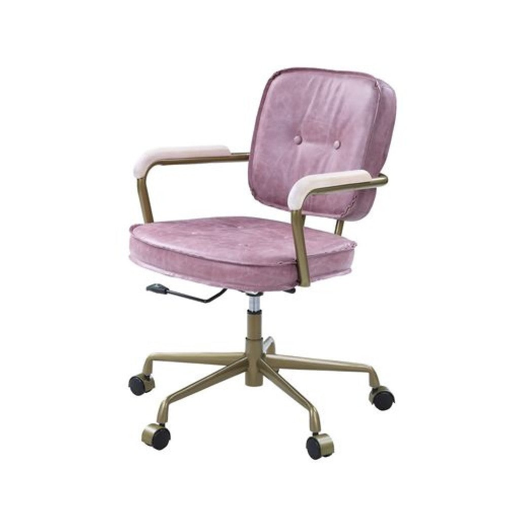 Benzara BM268974 Office Chair with Leather Seat and Button Tufted Back