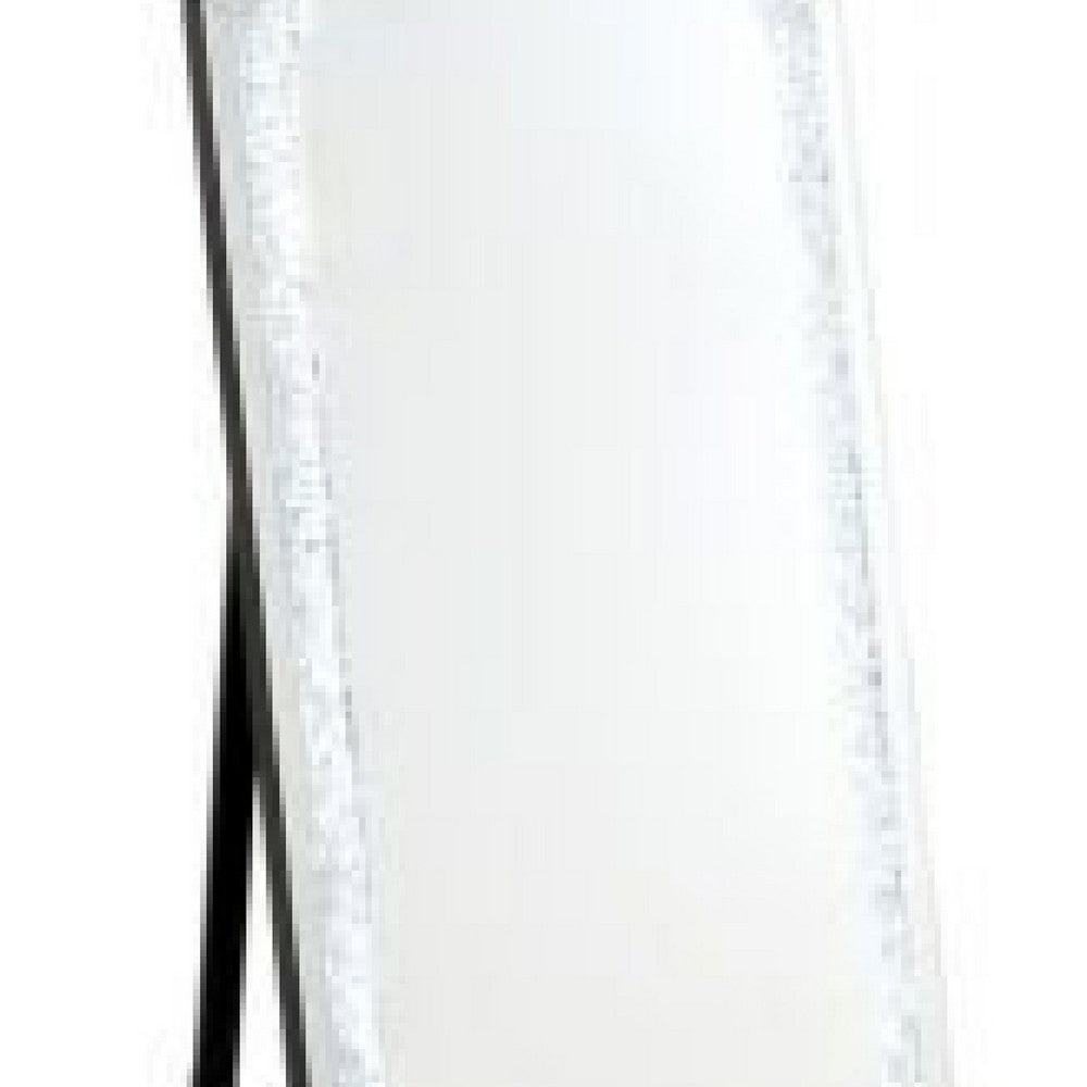 Benzara Noe BM275466 63" Full Body Floor Mirror with Arched, Faux Diamond and LED