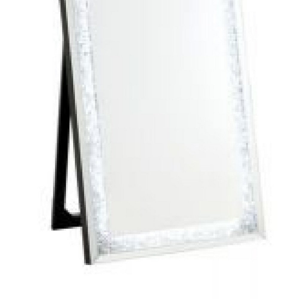 Benzara Noe BM275466 63" Full Body Floor Mirror with Arched, Faux Diamond and LED