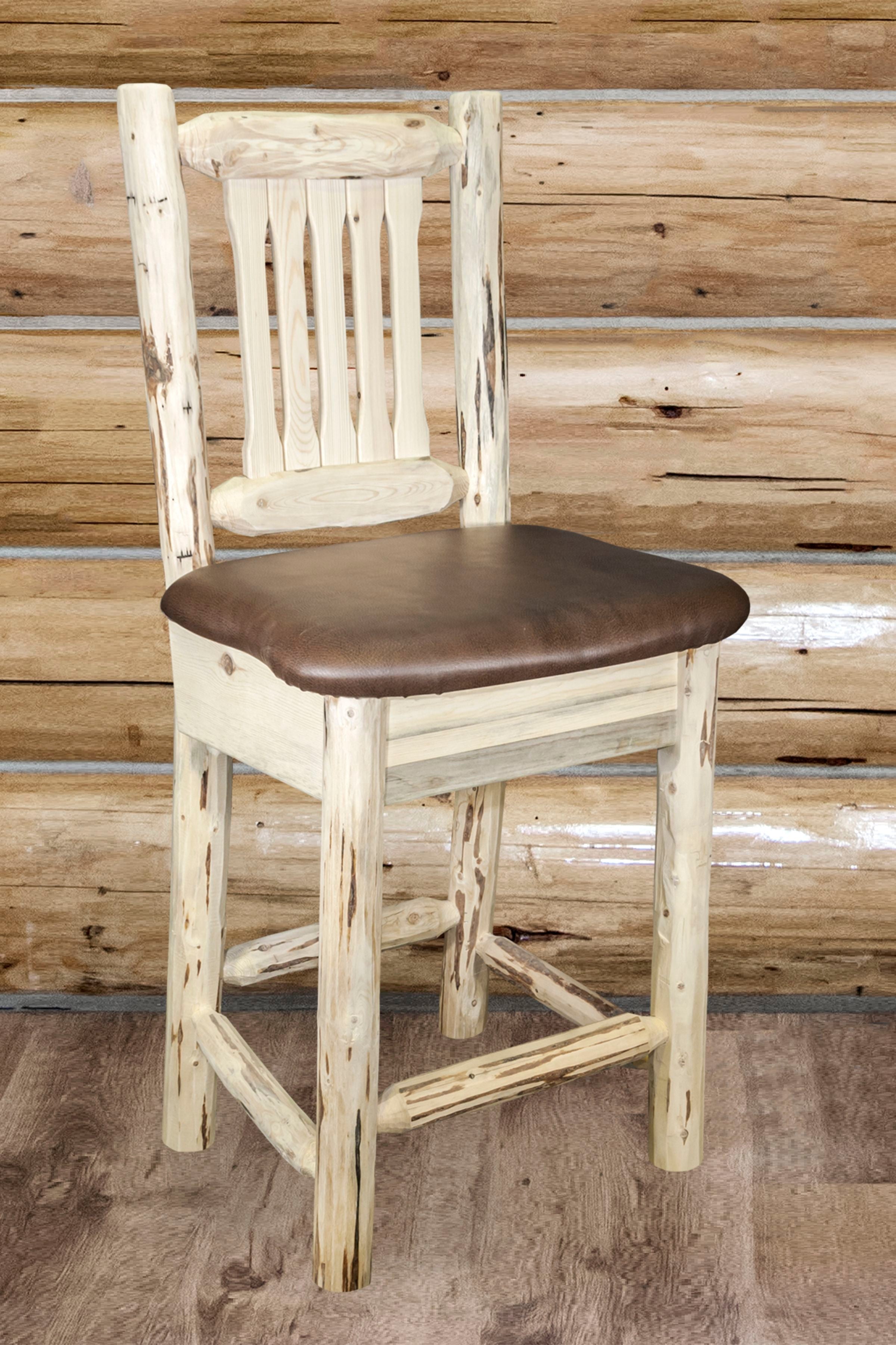 Montana Woodworks Collection Counter Height Barstool w/ Back - Saddle Upholstery