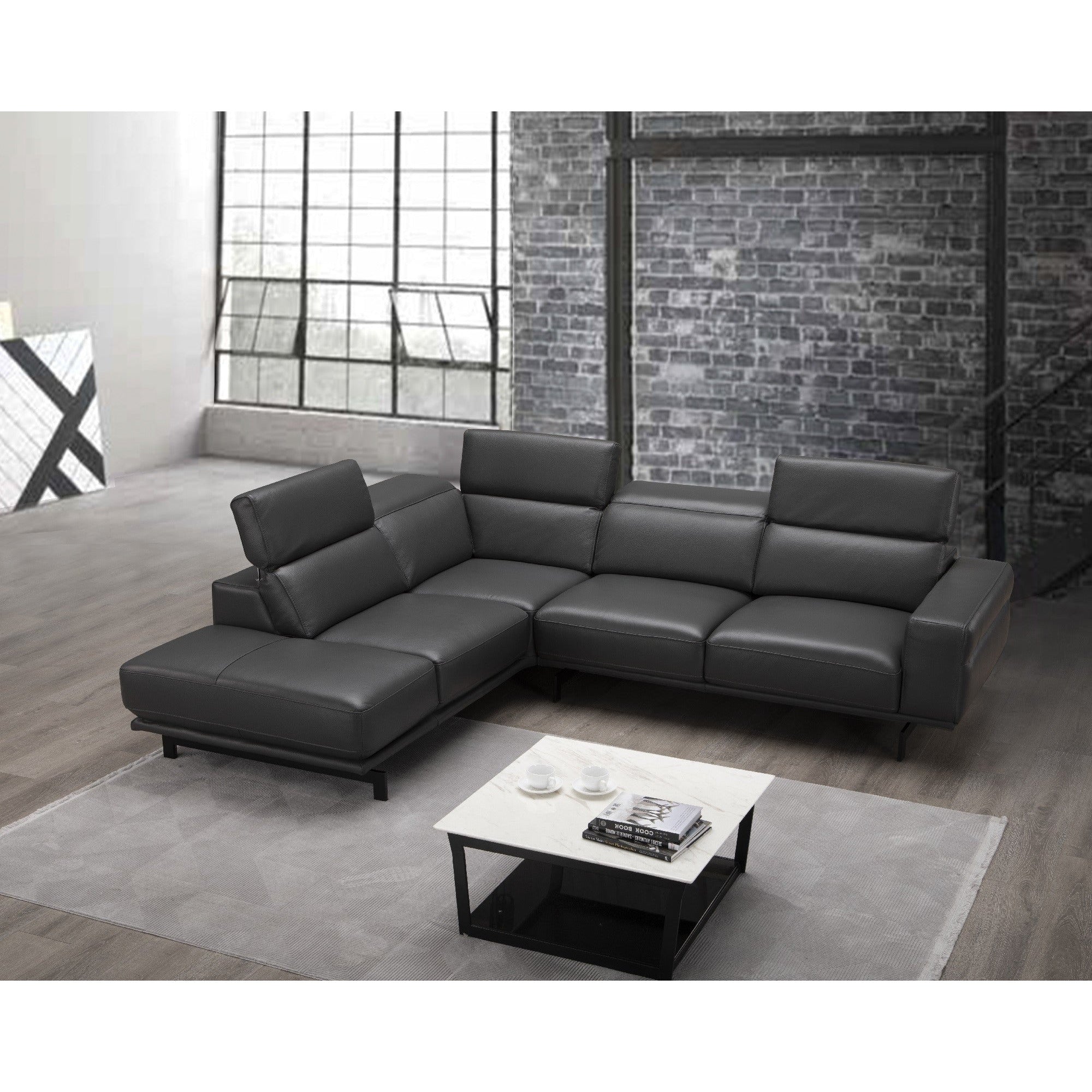J&M Furniture Davenport Leather Sectional in Slate (SKU18875)