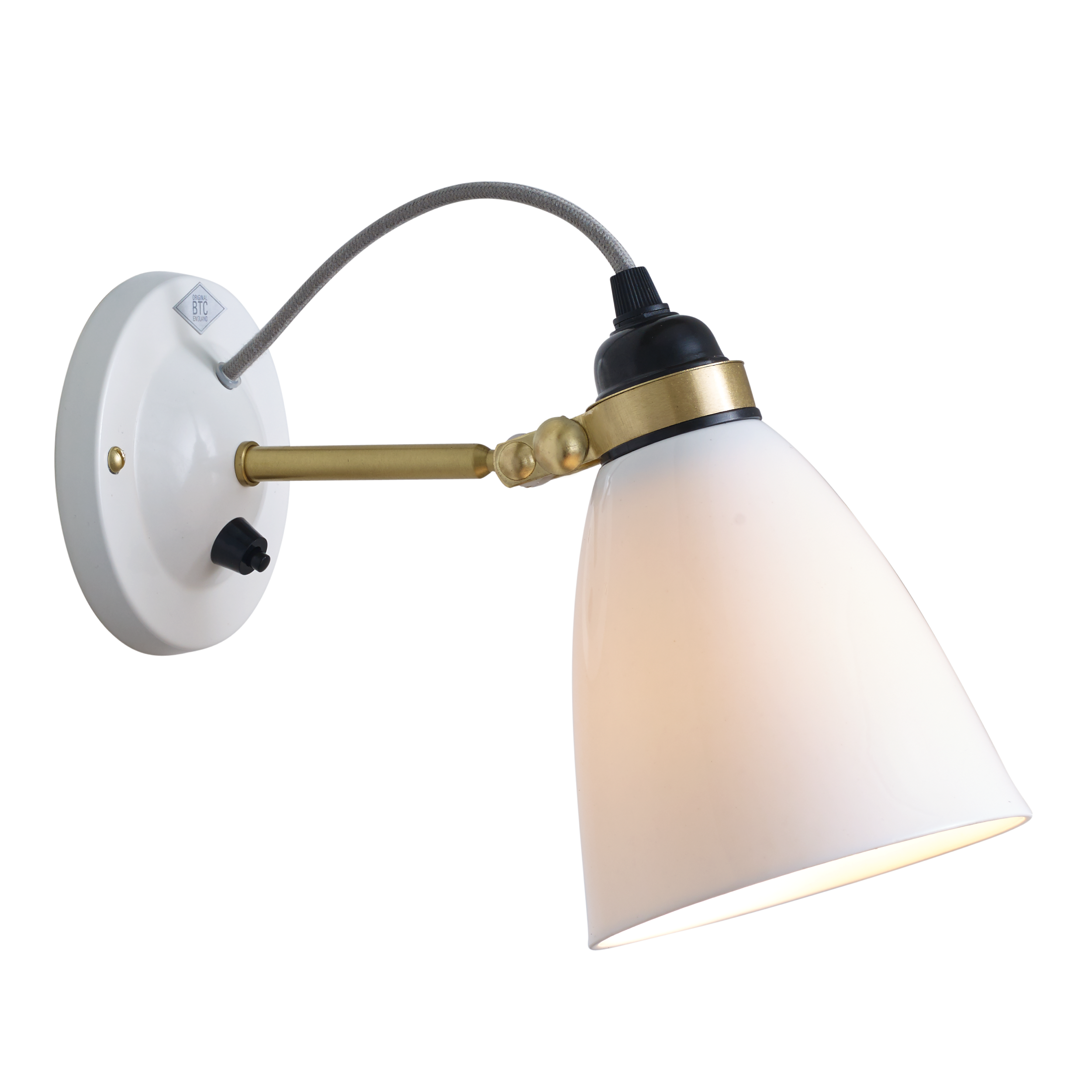 Hector 30 Wall Light, Switch on Backplate, Satin Brass
