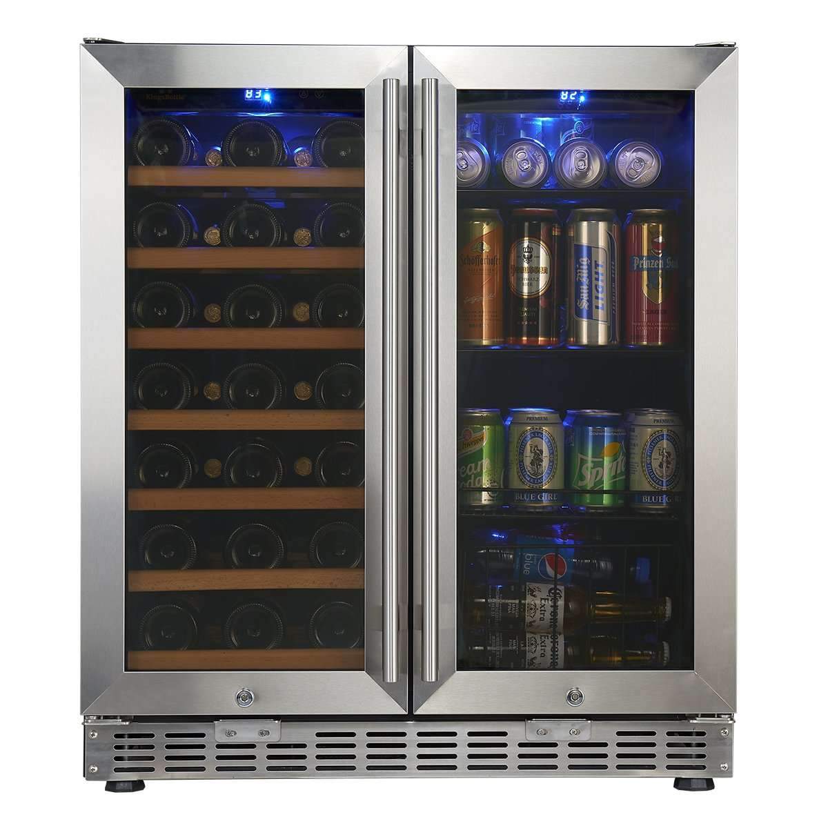 KingBottle KBUSF66BW 30" Under Counter Low-E Glass Door Wine and Beer Cooler Combo
