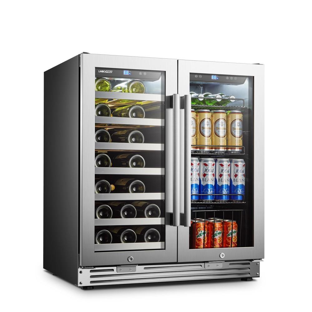 LanboPro LP66B Stainless Steel Dual Zone Wine and Beverage Combo Cooler - 31 Bottles / 58 Cans