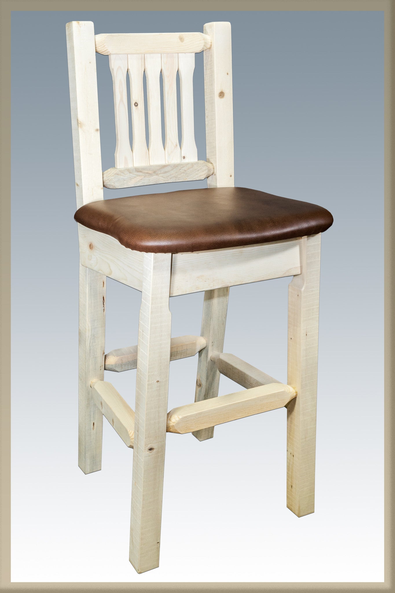 Montana Woodworks Homestead Collection Wood Barstool w/ Back w/ Upholstered Seat, Saddle Pattern