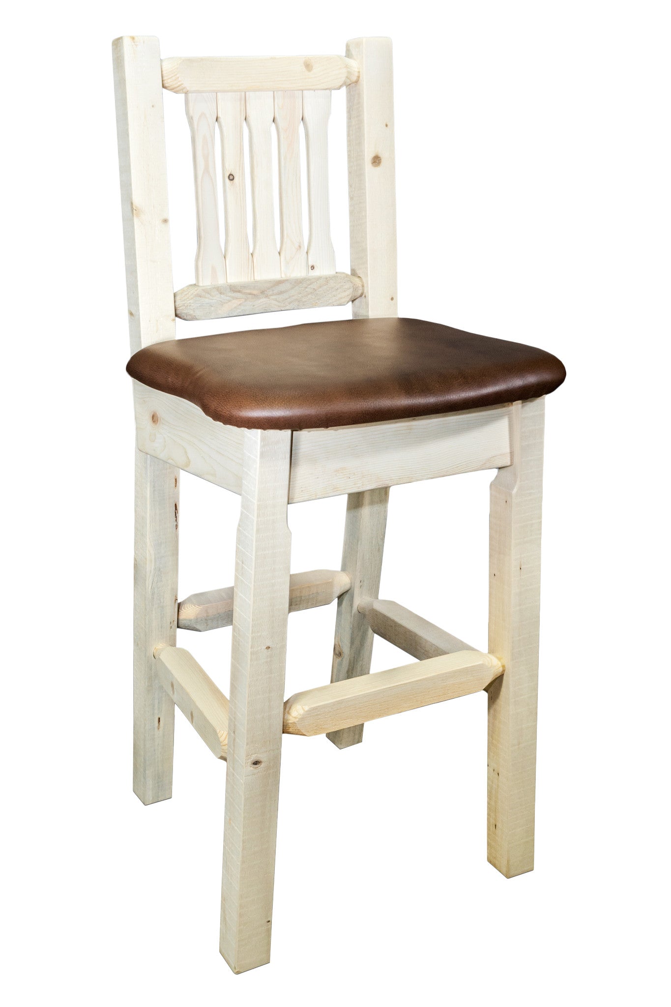 Montana Woodworks Homestead Collection Wood Barstool w/ Back w/ Upholstered Seat, Saddle Pattern