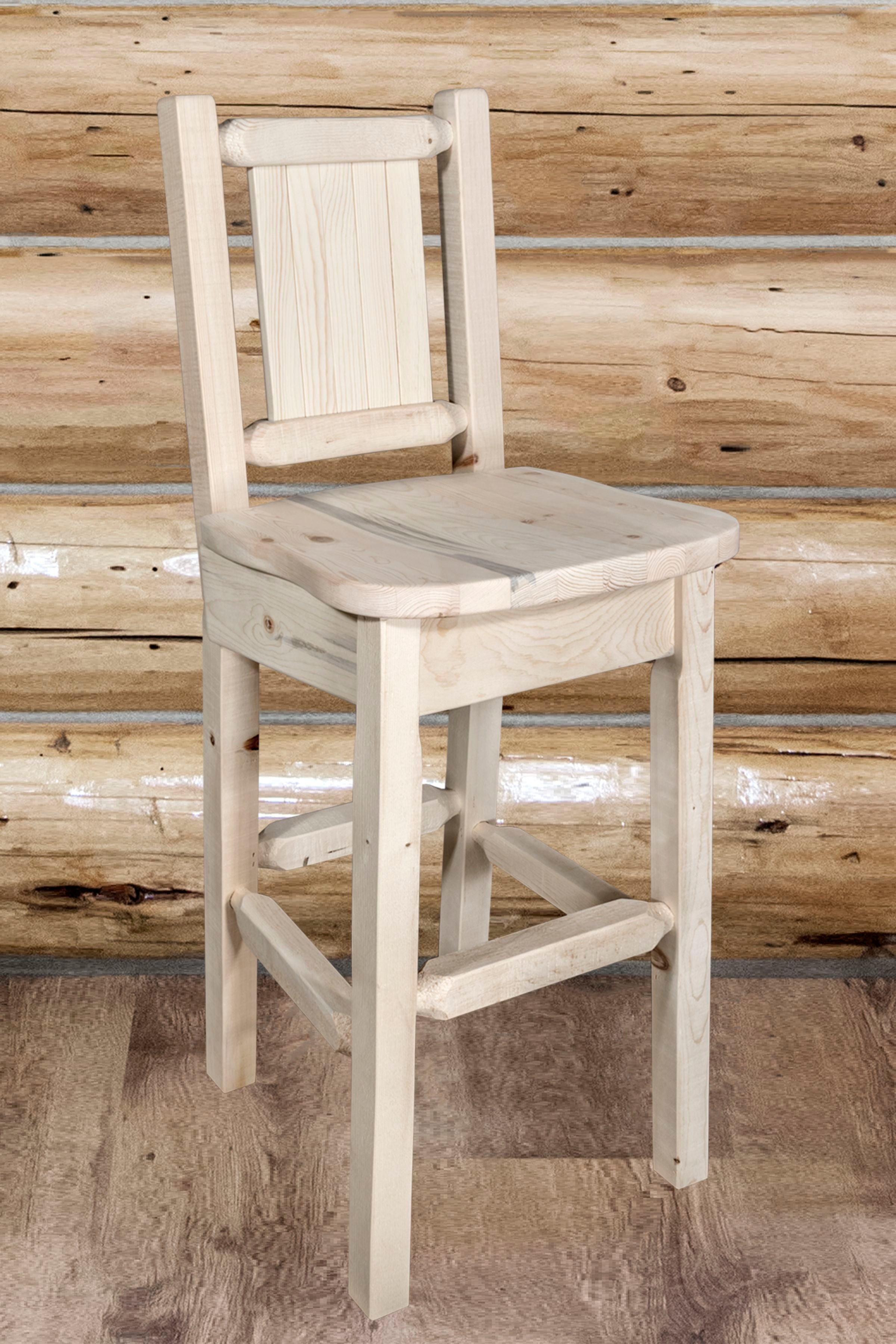 Montana Woodworks Homestead Collection Barstool w/ Back, w/ Laser Engraved Wolf Design