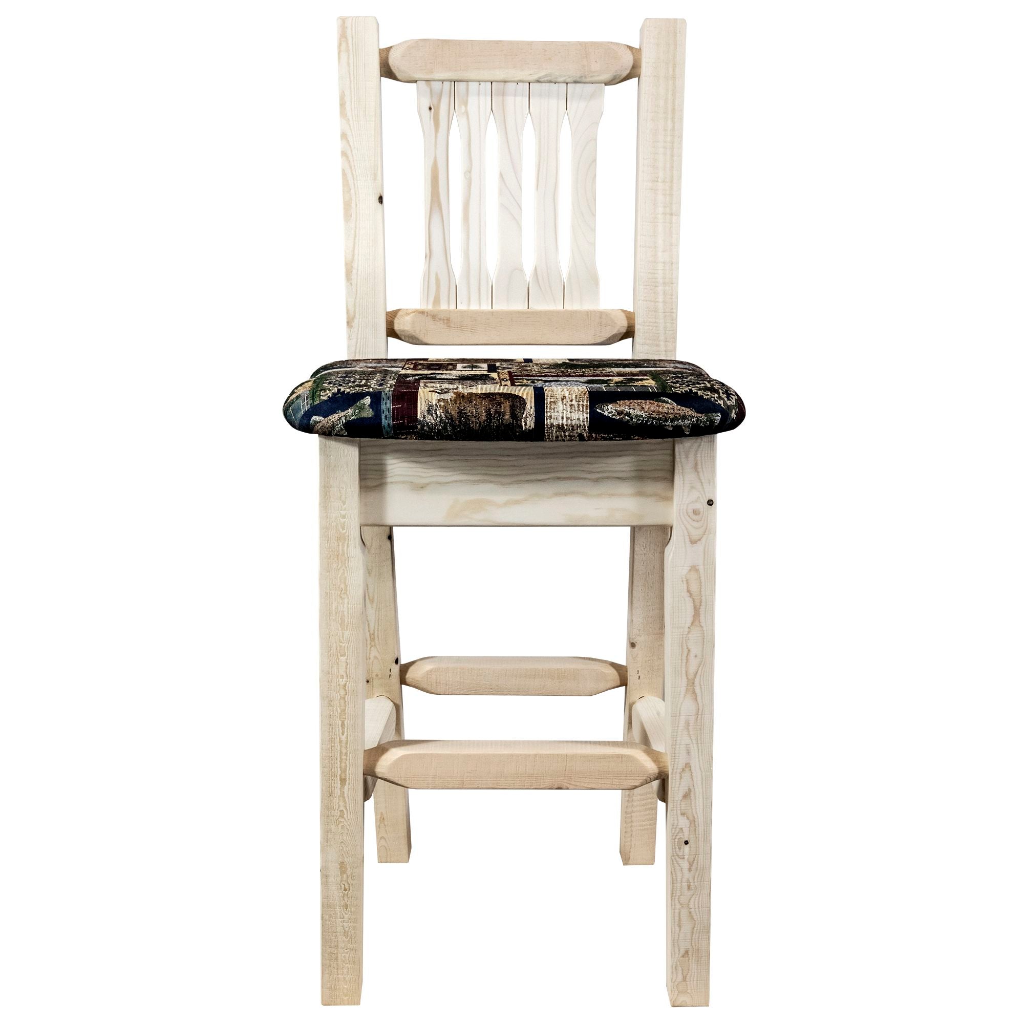 Montana Woodworks Homestead Collection Barstool w/ Back and w/ Upholstered Seat, Woodland Pattern