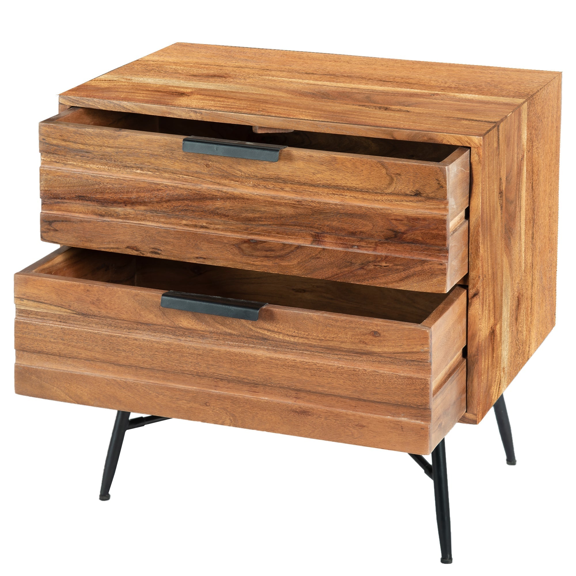 Benzara UPT-195128 2 Drawer Wooden Nightstand with Metal Angled Legs
