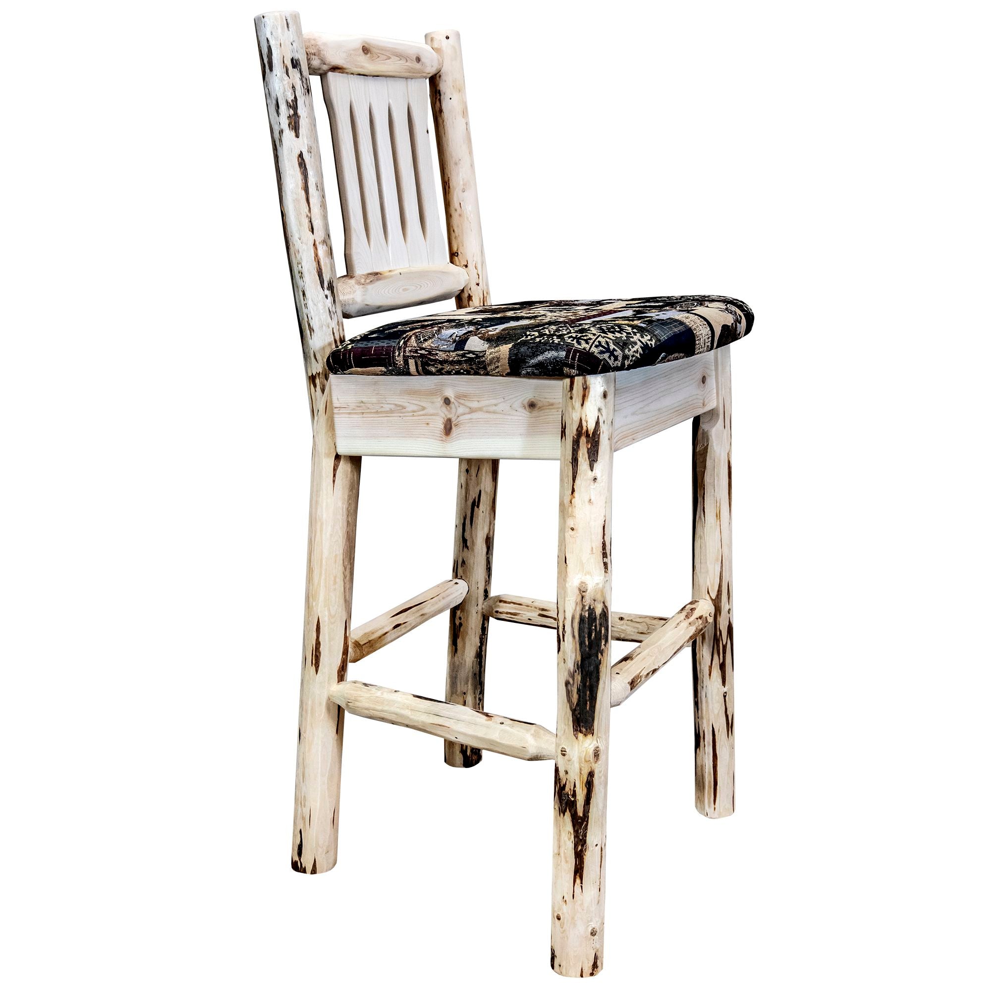 Montana Woodworks Montana Collection Barstool With Back and Upholstered Seat Woodland Pattern