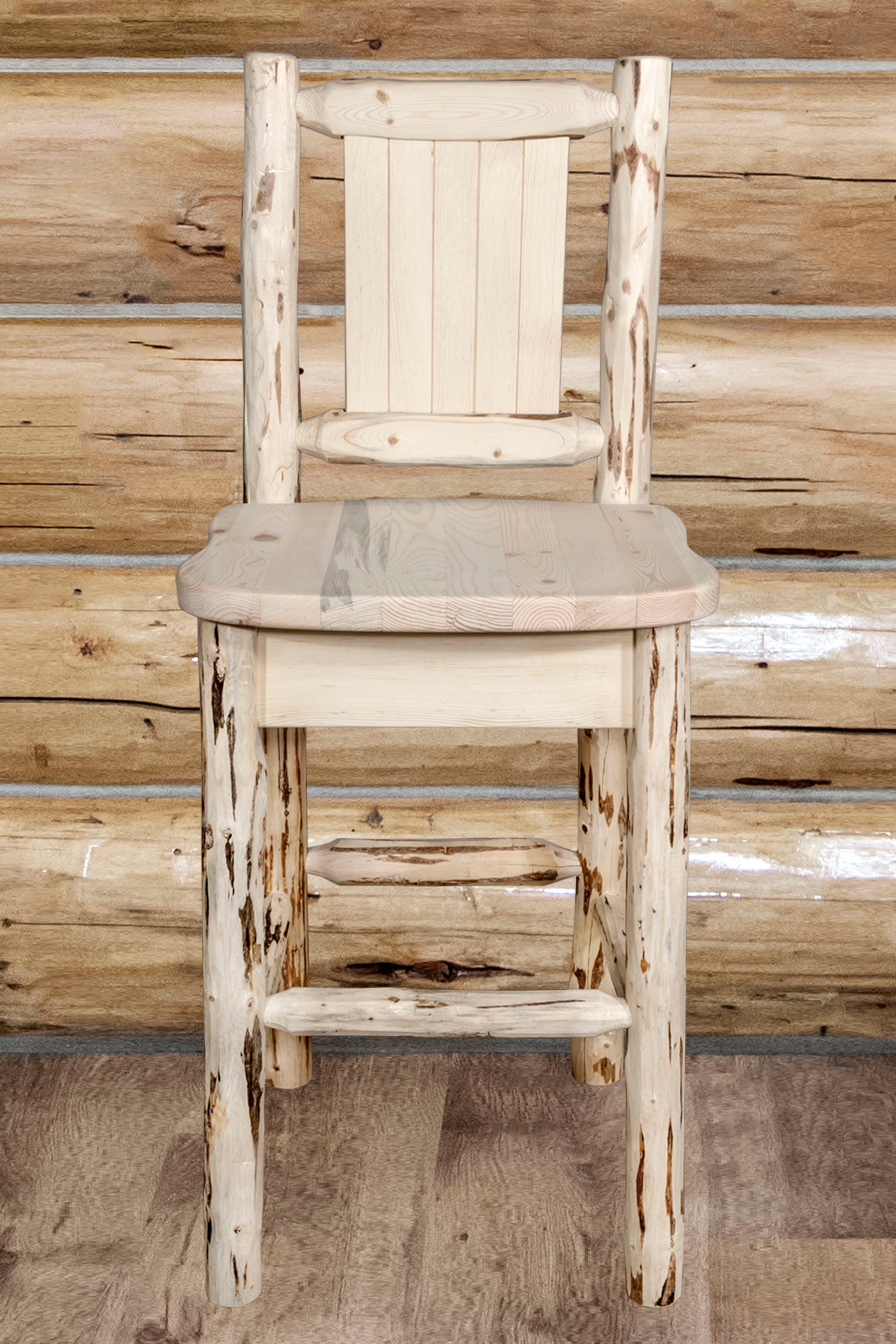 Montana Woodworks Collection Counter Height Barstool w/ Back, w/ Laser Engraved Elk Design