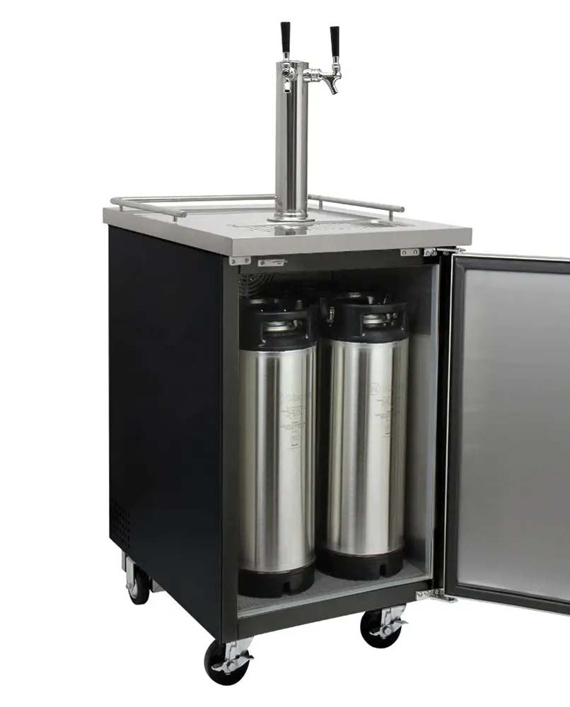 24" Wide Homebrew Dual Tap Black Commercial Kegerator with Keg