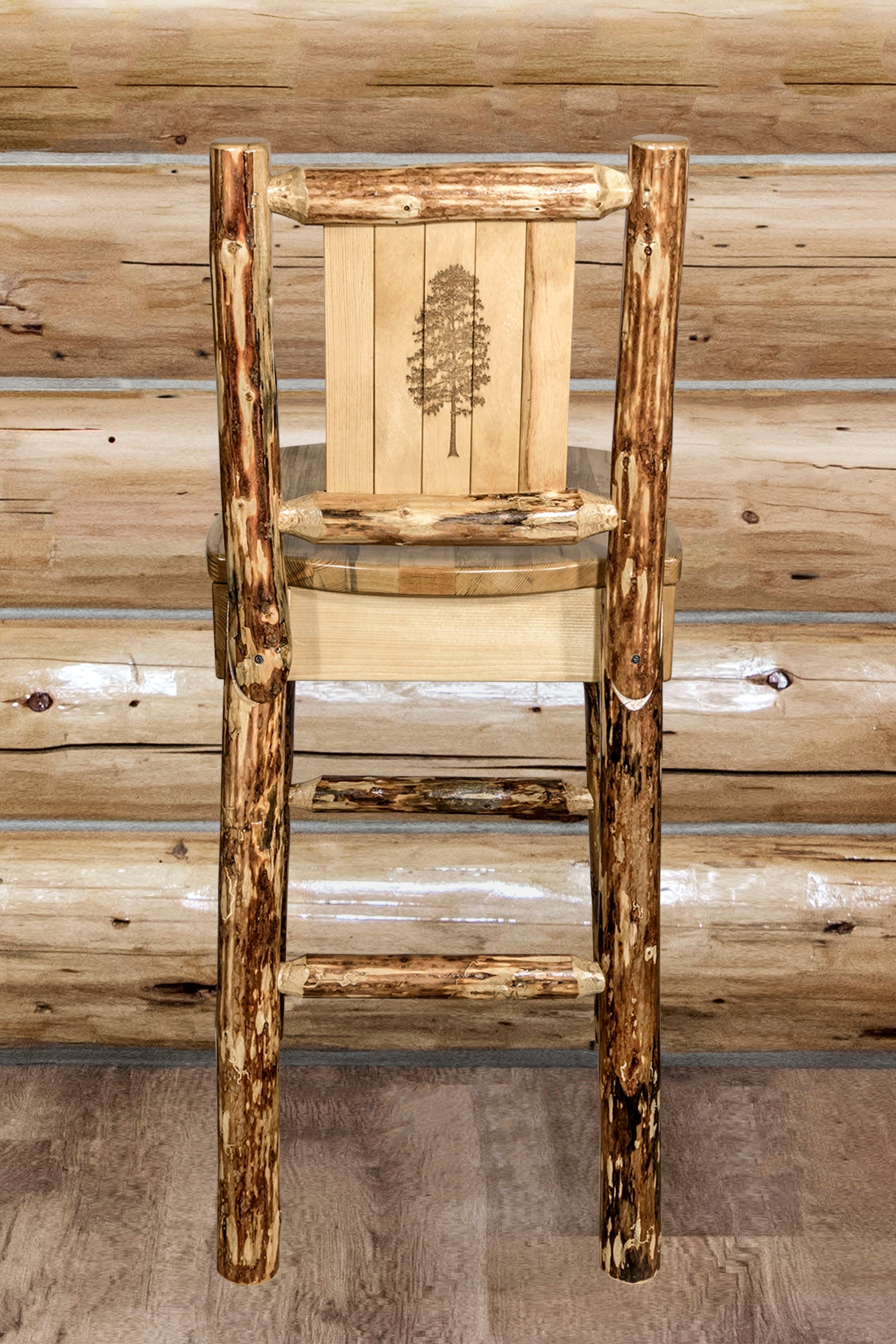 Montana Woodworks Glacier Country Collection Counter Height Barstool w/ Back, w/ Laser Engraved Pine Tree Design