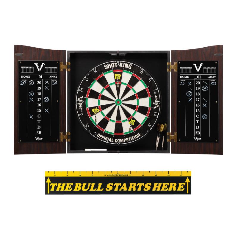 Viper Vault Cabinet with Shot King Sisal Dartboard & "The Bull Starts Here" Throw Line Marker