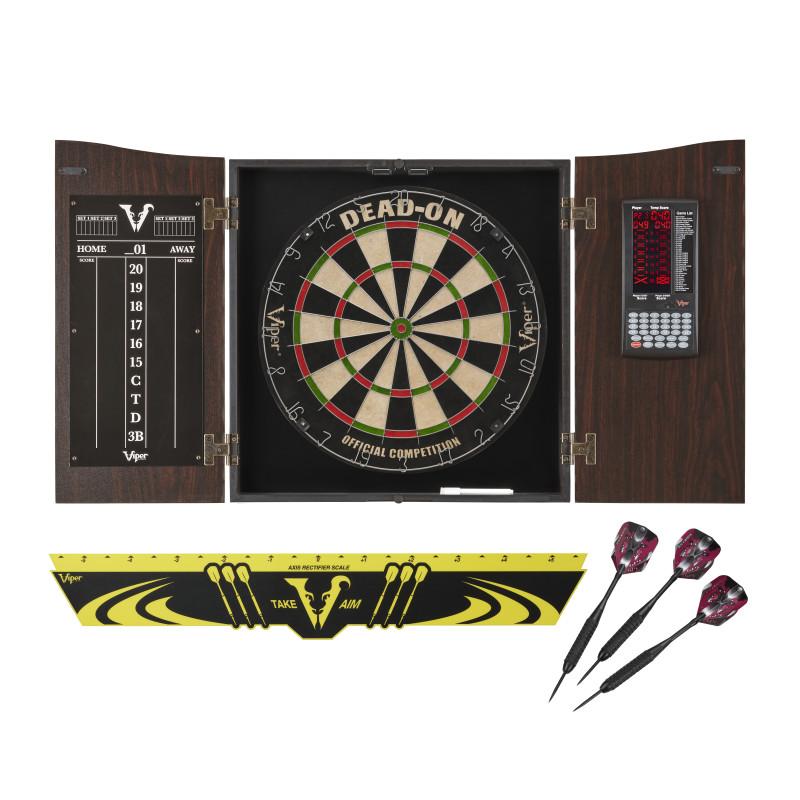 Viper Vault Deluxe Dartboard Cabinet with Built-In Pro Score, Dead-On Dartboard, Edge Throw Line and Black Mariah Darts